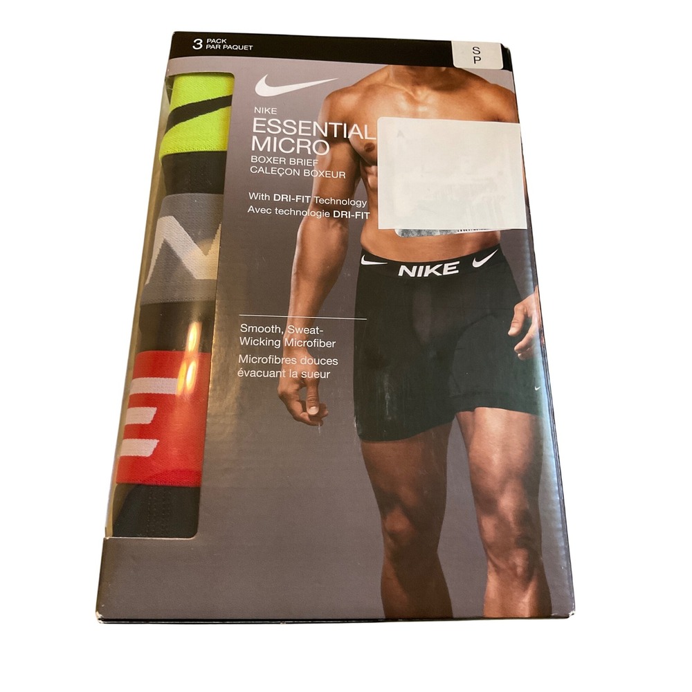 Nike Essential Micro Boxer Brief 3 Pack Men's S P Black Neon Grey Red‎ Dri Fit